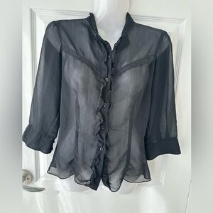Lola Sheer Black Ruffle-Front Blouse Whimsigoth Small
